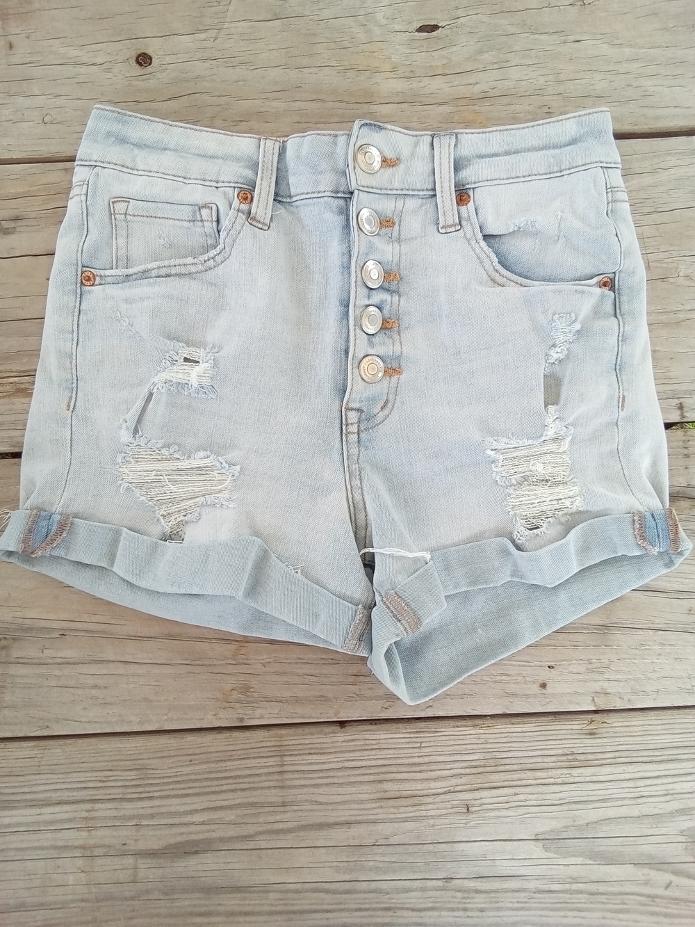AEROPOSTALE distressed super high rise midi denim shorts size 6
